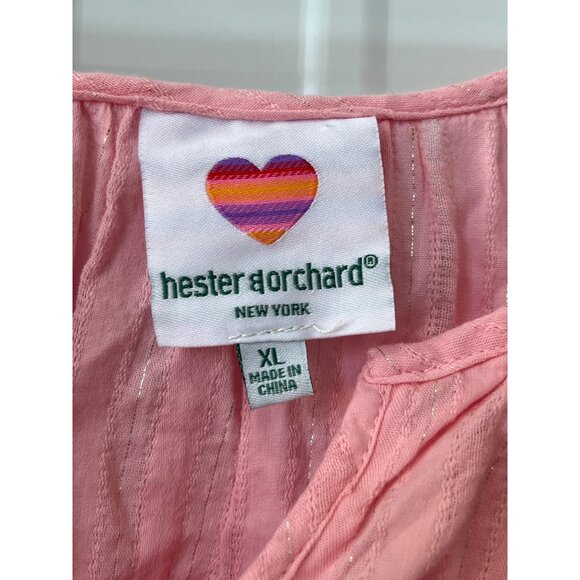 Hester and Orchard Blouse Size XL Metallic Ruffle Pom Pom Quarter Sleeve Peasant - Picture 3 of 6